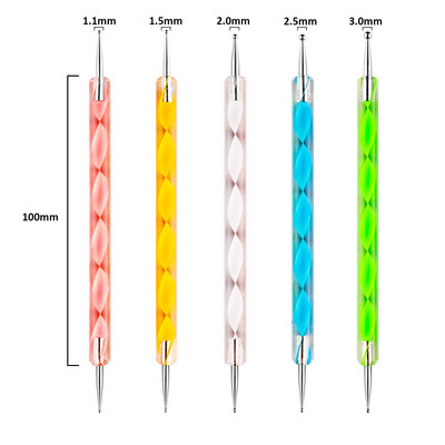 Monja 5 buc/set Dual End Nail Art Dotting Pen Liner acrilic pentru desen Perie cu flori Strass Cristal UV Gel pentru pictură Instrument de manichiură