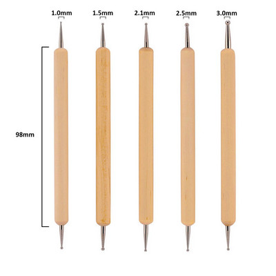 Monja 5 buc/set Dual End Nail Art Dotting Pen Liner acrilic pentru desen Perie cu flori Strass Cristal UV Gel pentru pictură Instrument de manichiură