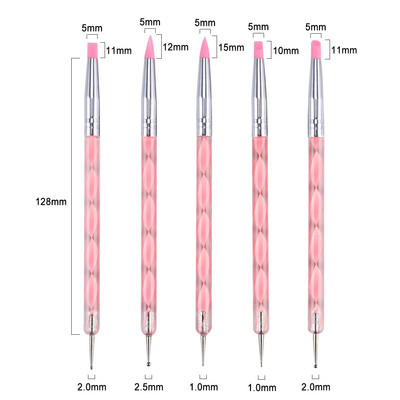 Monja 5 buc/set Dual End Nail Art Dotting Pen Liner acrilic pentru desen Perie cu flori Strass Cristal UV Gel pentru pictură Instrument de manichiură