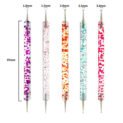 Monja 5 buc/set Dual End Nail Art Dotting Pen Liner acrilic pentru desen Perie cu flori Strass Cristal UV Gel pentru pictură Instrument de manichiură