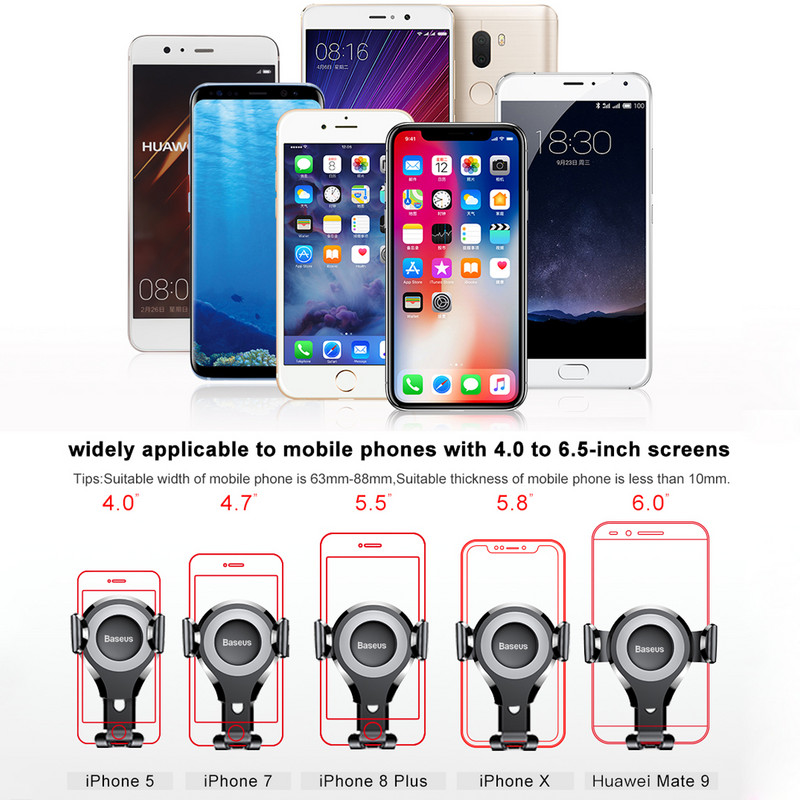Suport pentru telefon auto Baseus Gravity pentru iPhone 11 12 Pro X 8 Suport universal pentru telefon Suport auto pentru Samsung Android Suport pentru telefon auto
