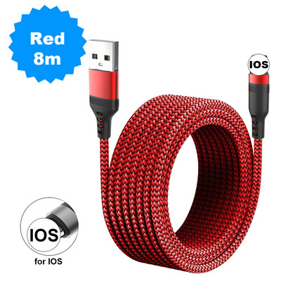 5m/8m eriti pikk laadimiskaabel iPhone'i IPad Airpodidele Samsung Huawei Xiaomi Switch SonyPS5 nailonist andmejuhtme juhtme laadija kaablid