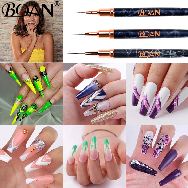BQAN 3PCS Nail Art Liner Kist Četkica za geliranje Nokti Kist za slikanje gela za nokte Nail Art Design Brush Pen Set Olovka za crtanje za gel