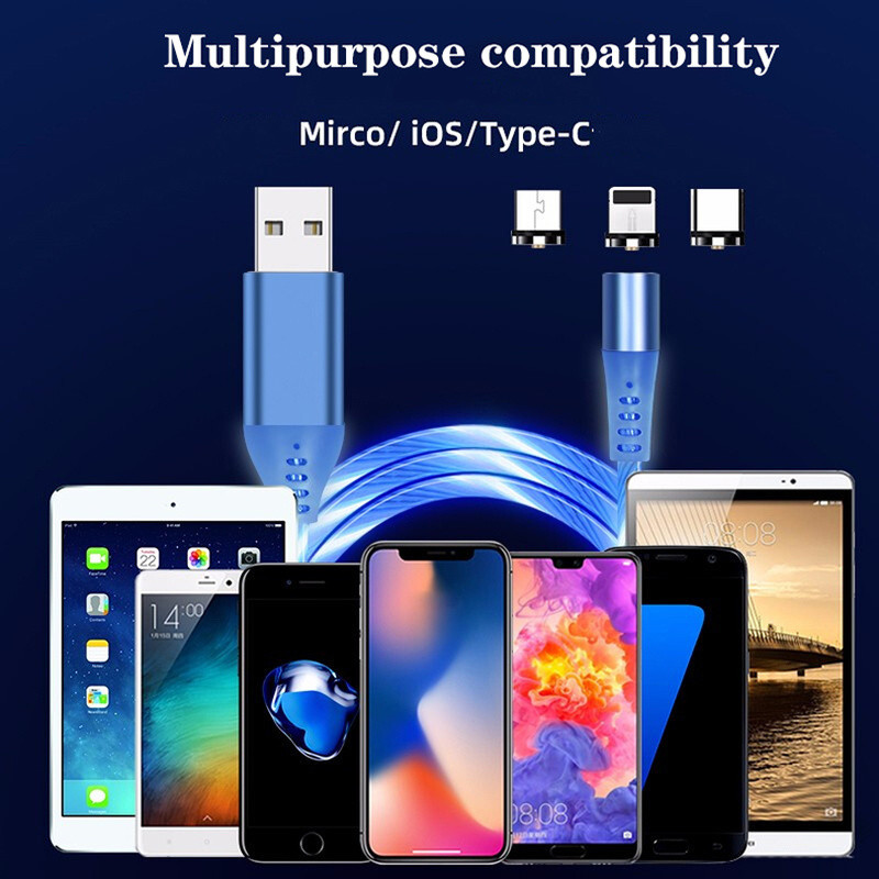 MVQF 3in1 magnetvooga helendav valgustus mobiiltelefoni laadimise kaablid juhtme laadija juhe Xiaomi LED Micro USB C jaoks iPhone'ile