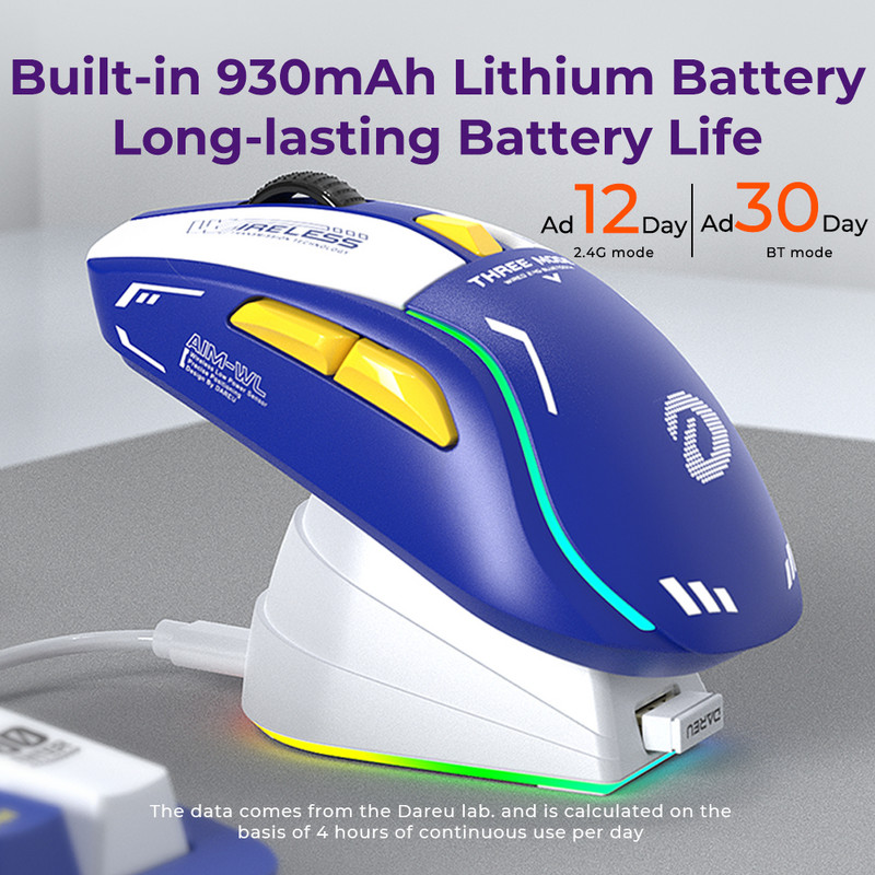 DAREU PC gaming miš Tri-mode Connect Bluetooth žičani 2.4G bežični miševi s bazom za punjenje KBS tipke Mous za prijenosna računala
