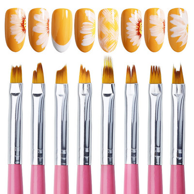 Arte Clavo 8 DB/Szett Nail Art Ecset Festés Virágos Köröm Szerszám Maincure Half Moon Shape Nail French Brush Mosolyszirom rajztoll