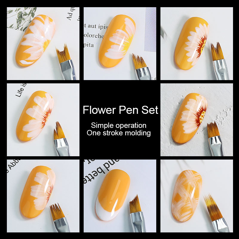 Arte Clavo 8 DB/Szett Nail Art Ecset Festés Virágos Köröm Szerszám Maincure Half Moon Shape Nail French Brush Mosolyszirom rajztoll