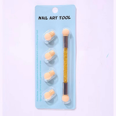 1 db Nail Art duplafejű színátmenetes árnyalatú strasszos toll, körömszivacsfejű körömfestő ecset körömfestő eszközökhöz