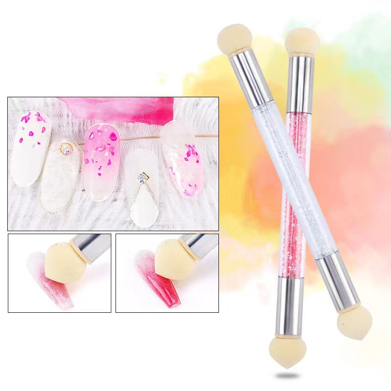 1 db Nail Art duplafejű színátmenetes árnyalatú strasszos toll, körömszivacsfejű körömfestő ecset körömfestő eszközökhöz