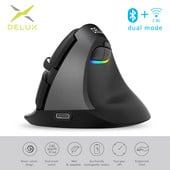 Delux M618 Mini BT 4.0+2.4GHz divējāda režīma bezvadu pele Ergonomiska uzlādējama klusa klikšķa Vertikālas peles datoram