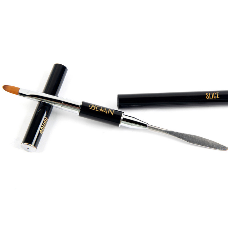 BQAN 1 db kétvégű akril #12 Nail Art Gel Brush Extension Builder köröm rozsdamentes nyomóeszköz UV gél Spatula stick eltávolítása