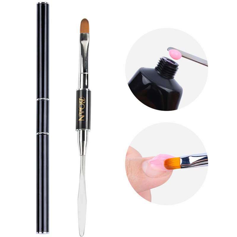 BQAN 1 db kétvégű akril #12 Nail Art Gel Brush Extension Builder köröm rozsdamentes nyomóeszköz UV gél Spatula stick eltávolítása