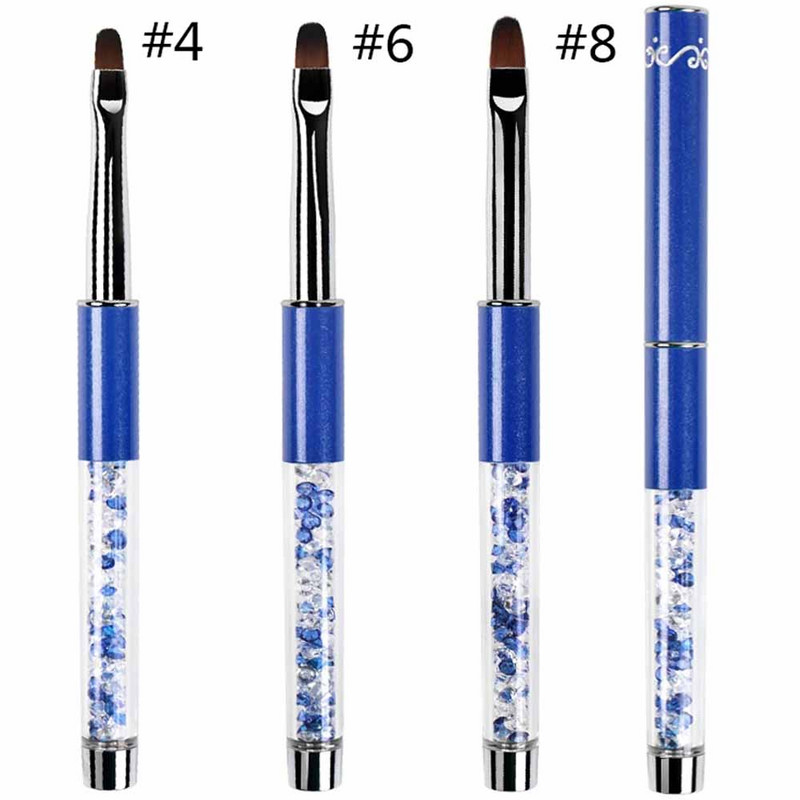 BQAN #4#6#8 ovális körömkefe kék rúd strasszos nyél UV géllakk ecsetek körömdíszítő ecset dizájn DIY géles körömhosszabbító eszközök