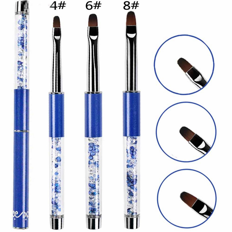 BQAN #4#6#8 ovális körömkefe kék rúd strasszos nyél UV géllakk ecsetek körömdíszítő ecset dizájn DIY géles körömhosszabbító eszközök
