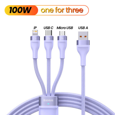 Baseus 3 σε 1 Καλώδιο USB Type C PD 100W Καλώδιο ημερομηνίας γρήγορης φόρτισης για iPhone 13 12 11 Pro Micro USB C Καλώδιο για Macbook Xiaomi