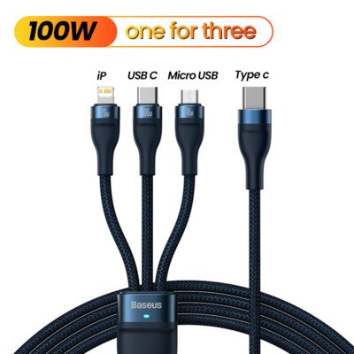 Baseus 3 σε 1 Καλώδιο USB Type C PD 100W Καλώδιο ημερομηνίας γρήγορης φόρτισης για iPhone 13 12 11 Pro Micro USB C Καλώδιο για Macbook Xiaomi