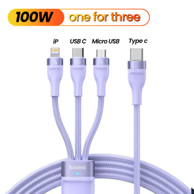 Baseus 3 σε 1 Καλώδιο USB Type C PD 100W Καλώδιο ημερομηνίας γρήγορης φόρτισης για iPhone 13 12 11 Pro Micro USB C Καλώδιο για Macbook Xiaomi