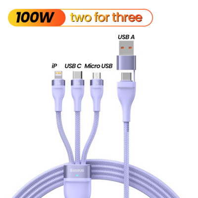 Baseus 3 σε 1 Καλώδιο USB Type C PD 100W Καλώδιο ημερομηνίας γρήγορης φόρτισης για iPhone 13 12 11 Pro Micro USB C Καλώδιο για Macbook Xiaomi