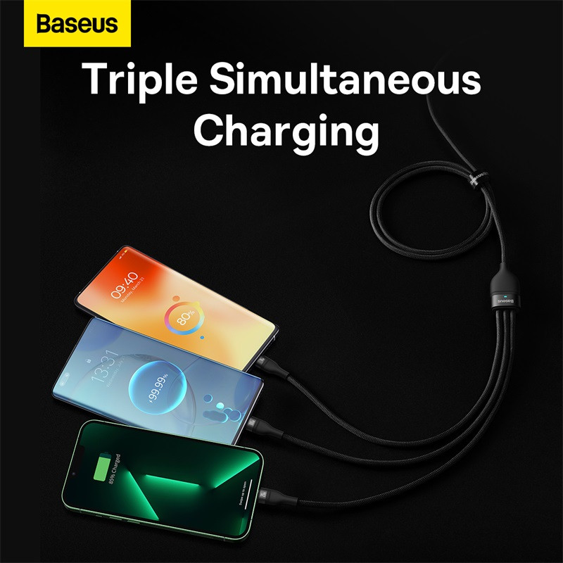 Baseus 3 σε 1 Καλώδιο USB Type C PD 100W Καλώδιο ημερομηνίας γρήγορης φόρτισης για iPhone 13 12 11 Pro Micro USB C Καλώδιο για Macbook Xiaomi