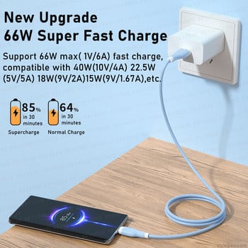 6A USB Type C кабел за Huawei P40 P30 Mate 50 Pro 66W течен силикон Супер бързо зареждане USB-C зарядно устройство Данни за Samsung Realme