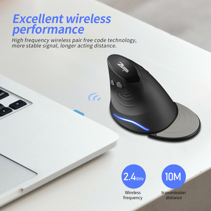ZELOTES F-17 okomiti miš 2,4 GHz bežični miš za igranje Ergonomski optički miš sa 6 tipki s 3 podesiva DPI-ja za prijenosna računala