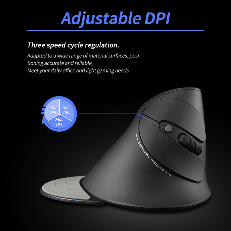 ZELOTES F-17 okomiti miš 2,4 GHz bežični miš za igranje Ergonomski optički miš sa 6 tipki s 3 podesiva DPI-ja za prijenosna računala