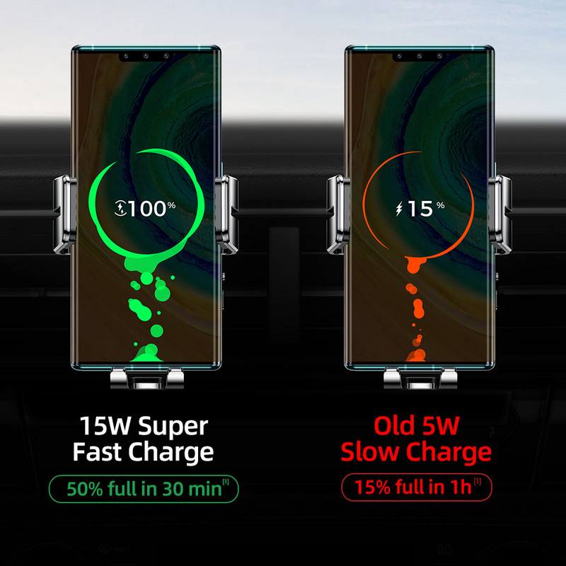 Suport pentru telefon auto 15w Încărcător rapid fără fir pentru mașină pentru ventilație de mașină Suport pentru telefon Suport inteligent cu infraroșu pentru telefon