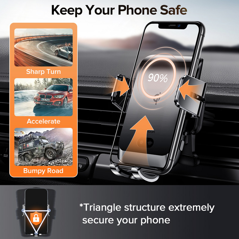 Suport pentru telefon auto 15w Încărcător rapid fără fir pentru mașină pentru ventilație de mașină Suport pentru telefon Suport inteligent cu infraroșu pentru telefon