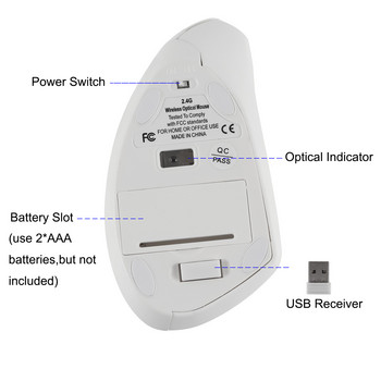 Безжична вертикална мишка за дясна ръка Ергономична игрална мишка 2.4G 1600 DPI USB оптична китка Healthy Mice Mause за PC компютър