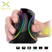 Delux M618 PLUS ergonomski okomiti miš za igranje 6 gumba 4000 DPI RGB žični/bežični desni miš za PC prijenosno računalo