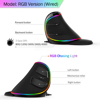 Ergonomics Vertical Gaming Mouse Delux M618 PLUS 6 бутона 4000 DPI RGB Кабелни/безжични мишки за дясна ръка за PC лаптоп компютър