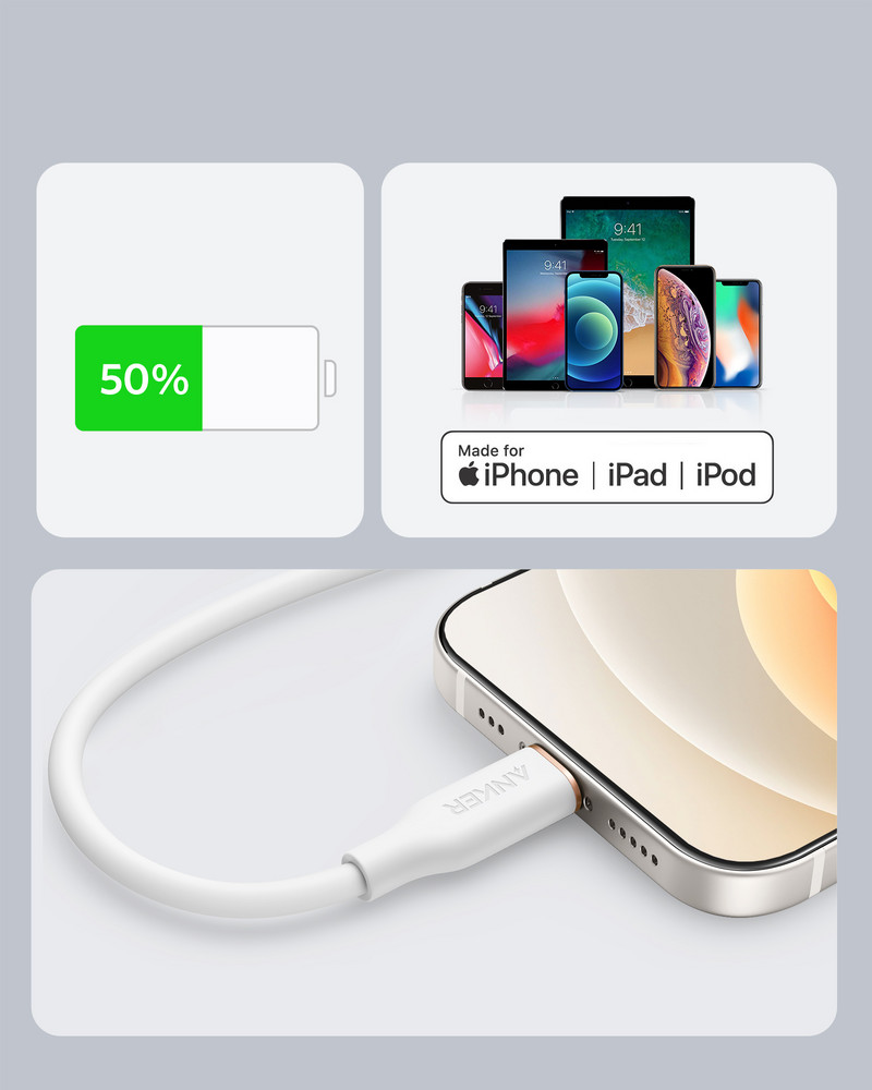 Anker Powerline III Flow usb c to Lightning Cable για iPhone 12 Pro Max / 12/11 Pro/X/XS/XR / 8 Plus Καλώδιο φορτιστή usb τύπου c