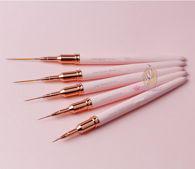 1 buc. perii pentru arta unghiilor, cu linii de dungi, pentru extensie de gel pentru manichiură, model de desen cu mâner roz, aprovizionare pentru unghii acrilice DIY