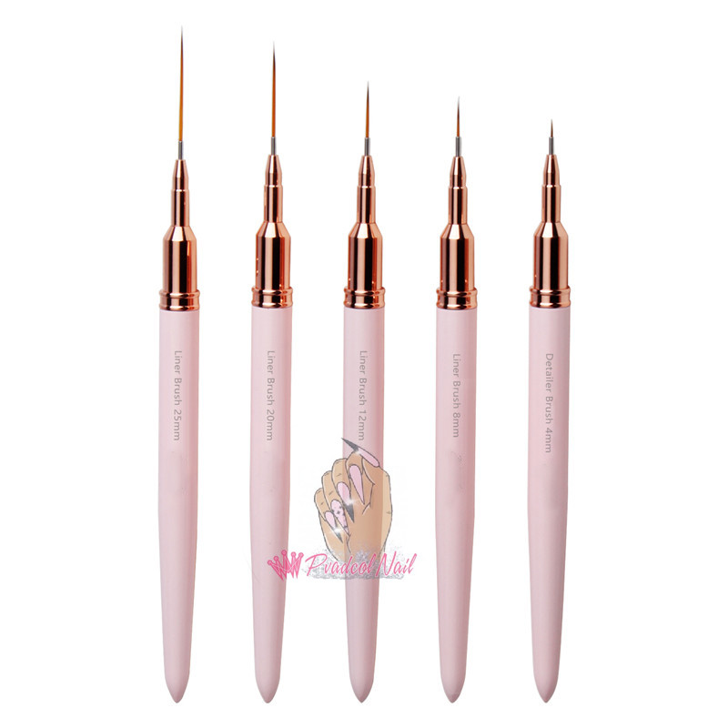 1 buc. perii pentru arta unghiilor, cu linii de dungi, pentru extensie de gel pentru manichiură, model de desen cu mâner roz, aprovizionare pentru unghii acrilice DIY