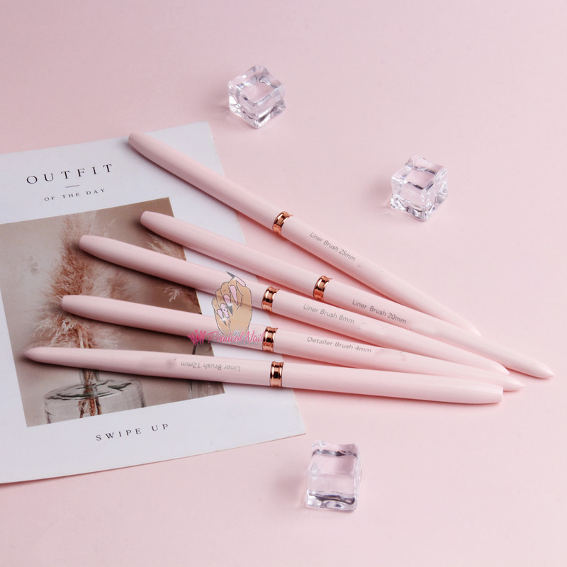 1 buc. perii pentru arta unghiilor, cu linii de dungi, pentru extensie de gel pentru manichiură, model de desen cu mâner roz, aprovizionare pentru unghii acrilice DIY