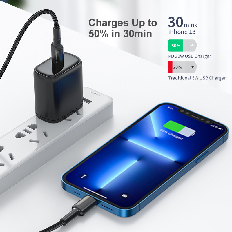 Cablu USB C KUULAA pentru iPhone 13 12 11 Pro Max X XS iPad PD 30W Cablu de încărcare rapidă USB tip C la cablu Lightning pentru Macbook