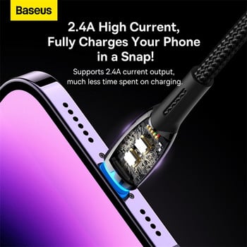 USB кабел Baseus за iPhone 14 13 Pro Max 2.4A USB кабел за бързо зареждане A към кабел за осветление за iPhone 12 11 7 Xr USB кабел за данни