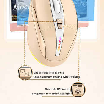 Мултифункционална Bluetooth 2.4G безжична мишка с едно щракване към работния плот тип-C акумулаторна безшумна безшумна RGB подсветка мишки 2400DPI