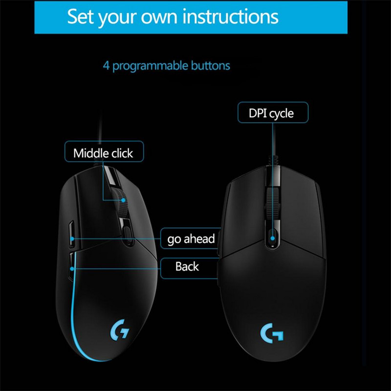 Vezetékes játék egér G102, 8000 dpi, 6 gomb, USB, PC-hez, notebookhoz, laptophoz, csúszásmentes eszköz online játékosoknak