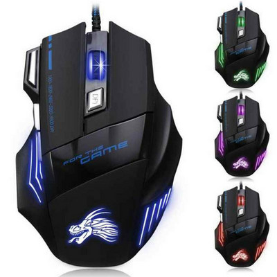 Жична игрална мишка 7 бутона с подсветка Ергономични USB мишки 5500 DPI Регулируема подсветка Оптични мишки за PC геймър Настолен компютър
