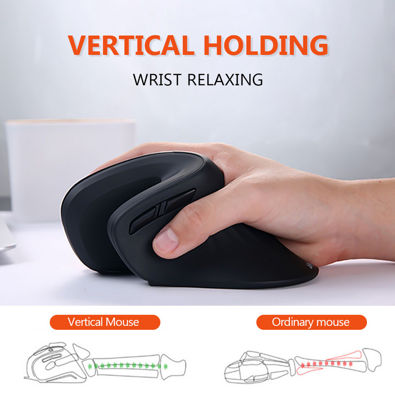 DAREU ergonoomiline vertikaalne juhtmevaba hiir, 2,4 GHz optiline nahk, 6 nuppu Mugavad mängurihiired koos reguleeritava DPI-ga arvuti jaoks