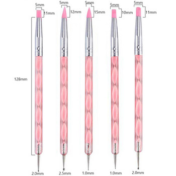 5Pcs Nails Art Dotting Pen Акрилна чертаща линия Dotting Brush Rhinestone Gems Picker UV Gel Painting Manicure Accessoires Tools
