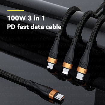 3 в 1 PD USB C кабел за iPhone 14 13 12 3in1 100W QC4.0 3.0 бързо зареждане Micro USB Type C кабел за Macbook Samsung Xiaomi