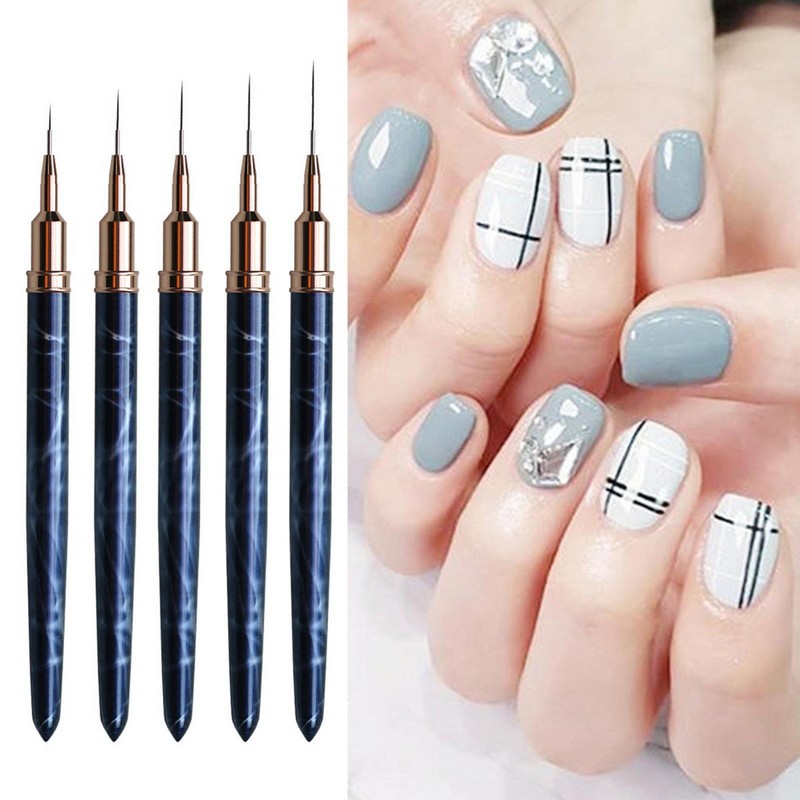 Nail Art Liner Kistovi 7 mm 9 mm 11 mm 15 mm 25 mm Olovka za slikanje 3D DIY Kistovi za akrilne UV gelove Komplet za crtanje za duge linije crna