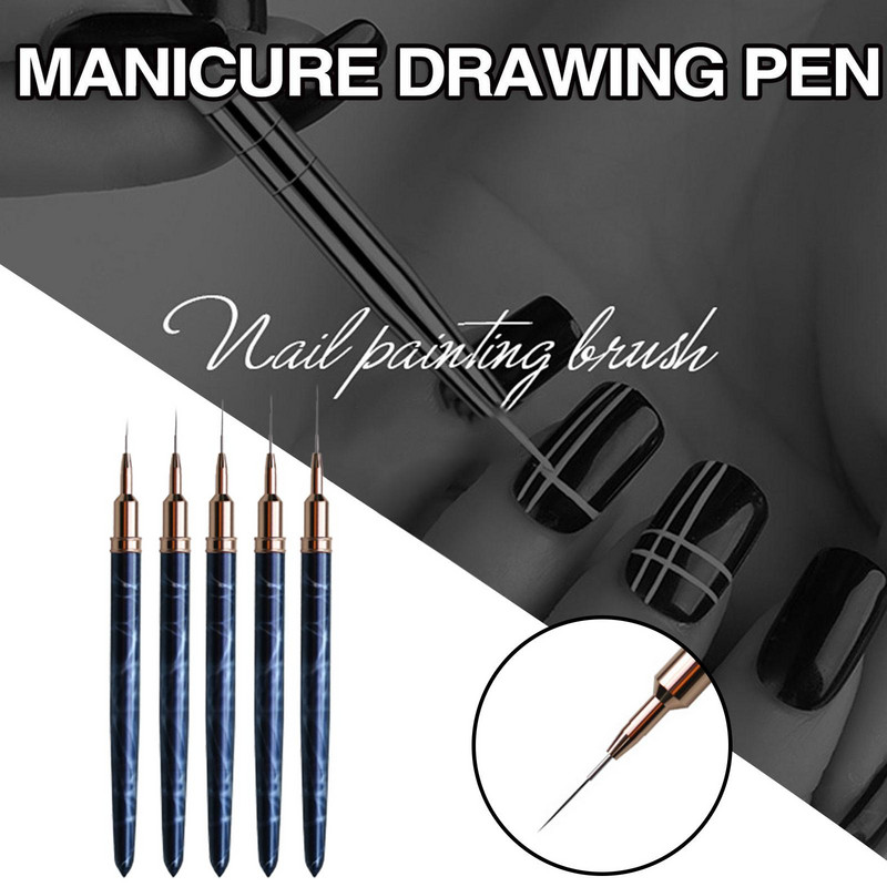Nail Art Liner Kistovi 7 mm 9 mm 11 mm 15 mm 25 mm Olovka za slikanje 3D DIY Kistovi za akrilne UV gelove Komplet za crtanje za duge linije crna
