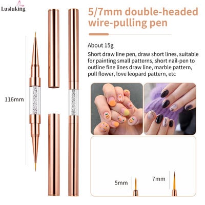 Rose Gold kétfejű vonalas rajztoll körömdíszítés UV gél bélés ecsetek rajz virág csíkozás 5+7/9+12/15+20mm