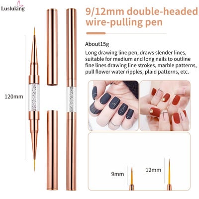 Rose Gold kétfejű vonalas rajztoll körömdíszítés UV gél bélés ecsetek rajz virág csíkozás 5+7/9+12/15+20mm
