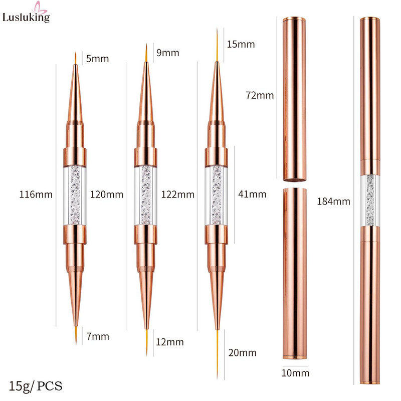 Rose Gold kétfejű vonalas rajztoll körömdíszítés UV gél bélés ecsetek rajz virág csíkozás 5+7/9+12/15+20mm