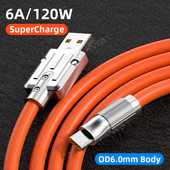 Καλώδιο USB Type C 120W 6A Super Fast Charging for Huawei Honor Liquid Silicone Data Cord for Xiaomi 12 POCO F4 Realme Oneplus 2M
