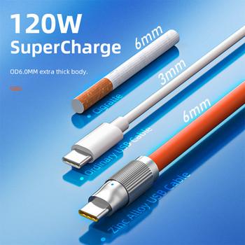 120W 6A USB Type C кабел Супер бързо зареждане за Huawei Honor Течен силиконов кабел за данни за Xiaomi 12 POCO F4 Realme Oneplus 2M